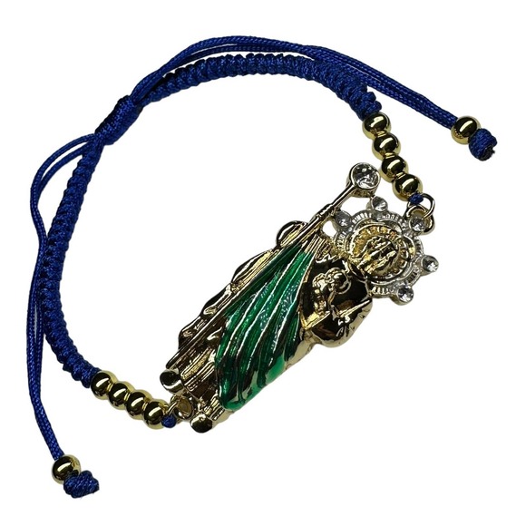 St Jude Bracelet Blue Knotted Rope Gold Filled Adjustable Handmade NEW - Picture 2 of 3